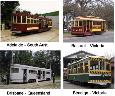 Set of four COTMA Museums tram photos - Adelaide, Ballarat, Brisbane and Bendigo